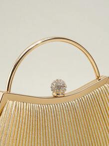 1 件女士褶皱晚装包，优雅褶皱吻锁扣晚装包，闪亮金属支架斜挎包，吻锁晚宴包 - 金色 - 查看 2