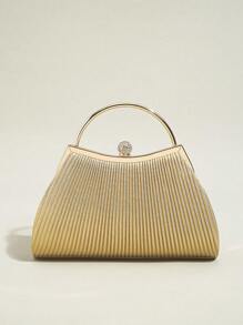 1 件女士褶皱晚装包，优雅褶皱吻锁扣晚装包，闪亮金属支架斜挎包，吻锁晚宴包 - 金色 - 查看 3