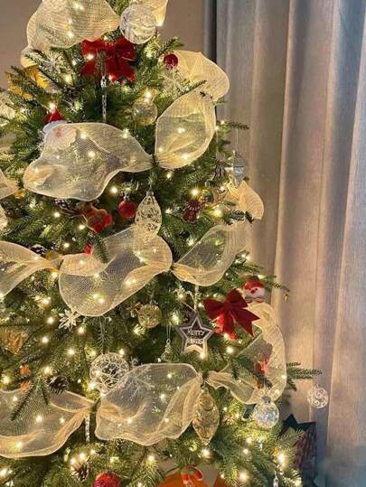 1 pezzo di Ghirlanda natalizia in nastro di maglia dorato-argentato per decorazione albero di Natale fai-da-te/confezione regalo, Natale