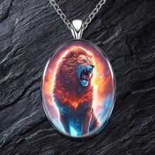 1pc Fashionable Creative Zinc Alloy Oval Shaped Pendant Necklace For Women, Christmas And Thanksgiving Gift - Red - View 1