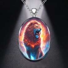 1pc Fashionable Creative Zinc Alloy Oval Shaped Pendant Necklace For Women, Christmas And Thanksgiving Gift - Red - View 4