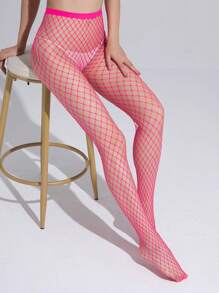 1pc High Elasticity Pink Fishnet Tights For Women - Pink - View 3