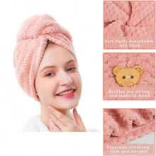 1 件超细纤维毛巾包，纽扣闭合干发巾，速干发巾（粉色/米色）家居浴室装饰返校发帽 - 粉色 - 查看 6