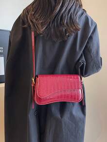 New Autumn Embossed Shoulder Bag For Office And Shopping - Burgundy - View 9