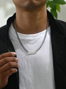 1件時尚不鏽鋼生肖年份數字吊墜項鍊,男士日常穿搭