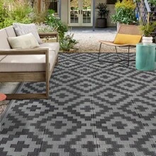 Outdoor Plastic Floor Mat For Garden, Waterproof Reversible Camping Mat For Rv, Porch, Deck, Camper, Balcony, Backyard Black & Grey - black, grey - View 2