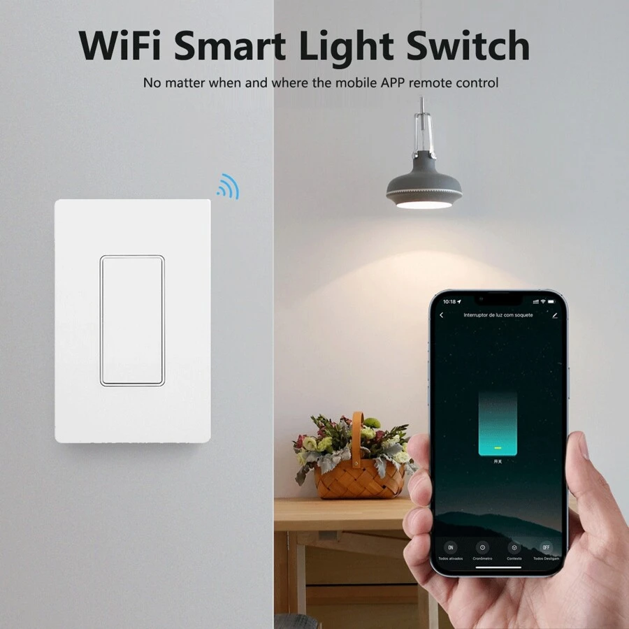 Smart Light Switch 2.4GHz WiFi Panel American Standard Switch Wireless Lighting Control Through The Smart Life 0r Tuya Smart APP, Compatible With Alexa, Assistant Voice Control, Customized Switch, Remote Control, Timer Switch, 1pc 10A - White - View 1