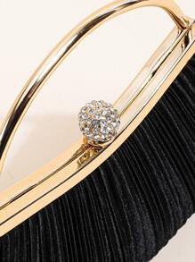 1 件女士褶皱晚装包，优雅褶皱吻锁扣晚装包，闪亮金属支架斜挎手拿包 - 黑色 - 查看 3