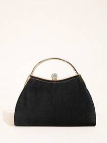 1 件女士褶皱晚装包，优雅褶皱吻锁扣晚装包，闪亮金属支架斜挎手拿包 - 黑色 - 查看 7