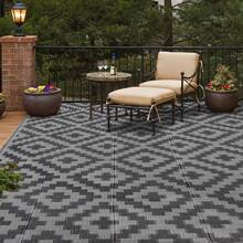 Outdoor Plastic Floor Mat For Garden, Waterproof Reversible Camping Mat For Rv, Porch, Deck, Camper, Balcony, Backyard Black & Grey - black, grey - View 6