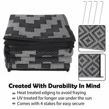 Outdoor Plastic Floor Mat For Garden, Waterproof Reversible Camping Mat For Rv, Porch, Deck, Camper, Balcony, Backyard Black & Grey - black, grey - View 4
