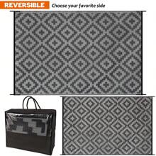 Outdoor Plastic Floor Mat For Garden, Waterproof Reversible Camping Mat For Rv, Porch, Deck, Camper, Balcony, Backyard Black & Grey - black, grey - View 5