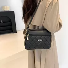 鑽石格子 Pu 皮革女手提包單肩斜背包大方形手提包