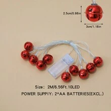 1pc 2m/10 Led Red Bell Shaped Lights String For Christmas Decoration & Festival Lighting - Yellow - View 5