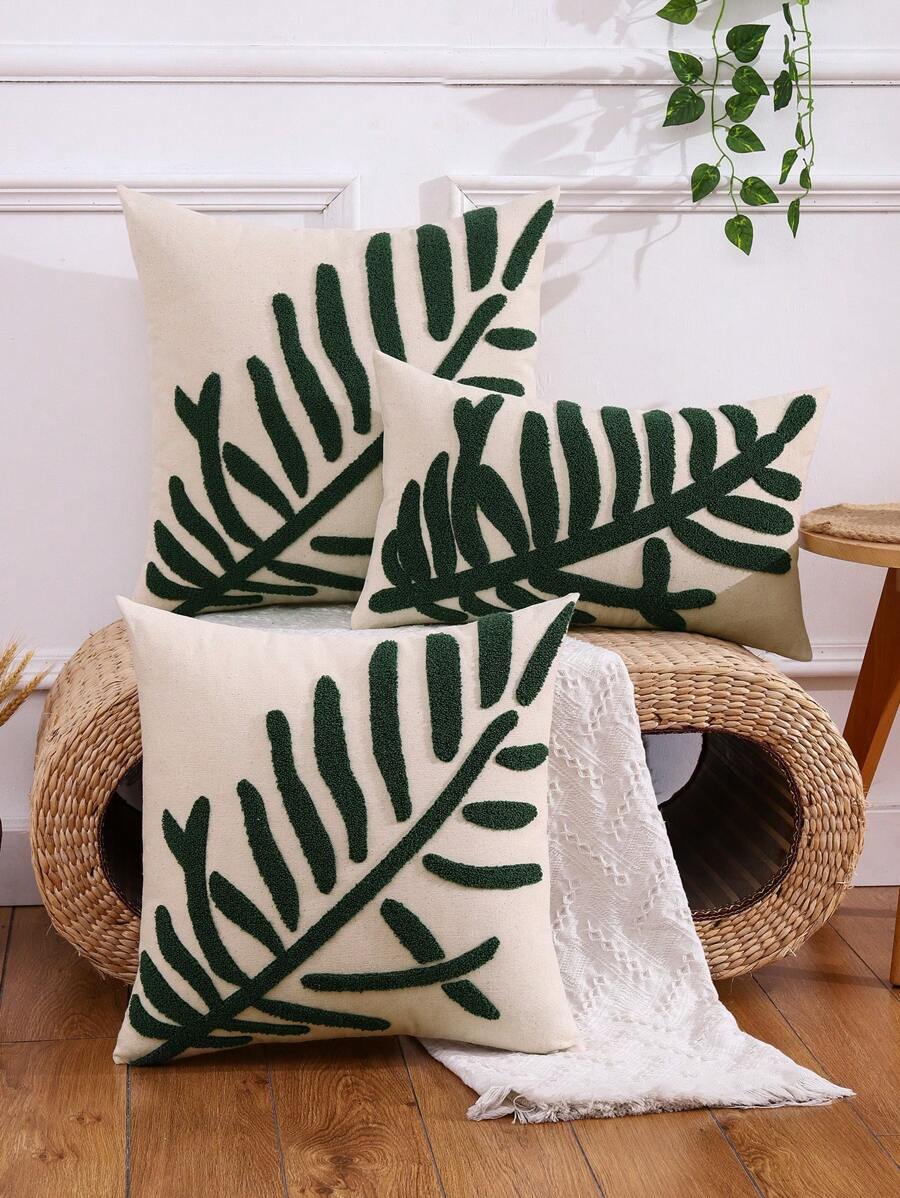 Tufted Leaf Pattern Cushion Cover Without Filler, Throw Pillow Case, For Sofa, Living Room - Multicolor - View 1