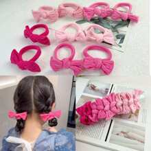 10pcs/Pack Bow Elastic Hair Bands, High Elasticity Scrunchies Hair Ties For Girls