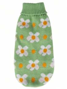 1pc Autumn And Winter New Cute Floral Pet Green Sweater, Cat Clothing, Pet Clothing, Dog Sweater - Green - View 9