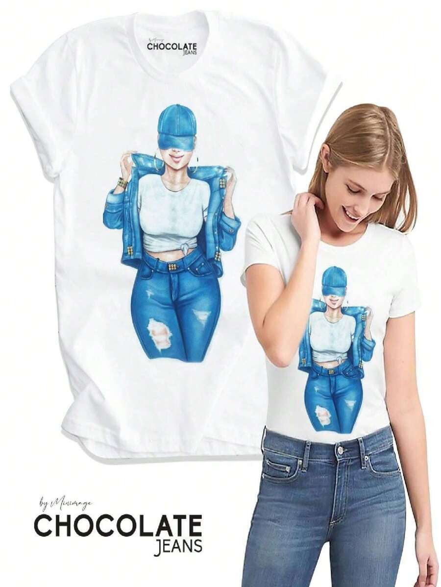 Koko Beautiful Chocolate Jeans T-Shirt With Rhinestones One Size - Clear - View 1