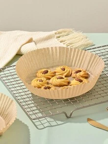 單色簡約風圓形空氣炸鍋內鍋, 廚房用途空氣炸鍋墊, 空氣炸鍋紙, 空氣炸鍋機 - 棕色 - 查看 4