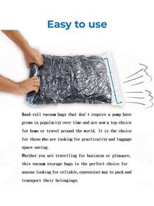 小型 35 * 50cm 手卷真空压缩袋，适用于旅行节省空间袋，可重复使用的卷起压缩袋，衣服收纳，旅行必需品抽屉衣柜整理器壁橱收纳绗缝袋床下整理盒抽屉/衣柜整理器/壁橱收纳/绗缝袋床下整理盒/隔断衣服垃圾袋衣服适用于家庭卧室/返校/宿舍/杂物/内衣/胸罩/衣服/内衣/内裤/裤子/牛仔裤/袜子/T 恤/连衣裙/鞋子/可折叠 6/7/11 网格/包装必需品/衣服收纳盖 - 無色 - 查看 11