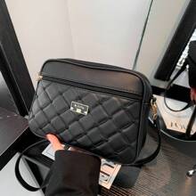 鑽石格子 Pu 皮革女手提包單肩斜背包大方形手提包