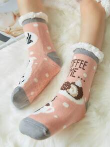 1 雙冬季雪花圖案防滑家居地毯襪 - 粉色 - 查看 5