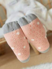 1 雙冬季雪花圖案防滑家居地毯襪 - 粉色 - 查看 6