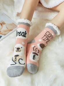 1 雙冬季雪花圖案防滑家居地毯襪 - 粉色 - 查看 2