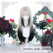 Synthetic wig head cover white gradient black long straight hair wig cosplay wig 26 inch gradient long straight hair