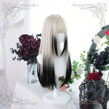 Synthetic wig head cover white gradient black long straight hair wig cosplay wig 26 inch gradient long straight hair