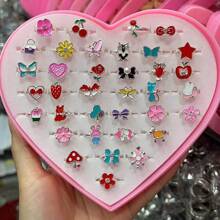 5pcs/pack Kids' Adjustable Ring With Oil Drop & Lovely Bowknot For Girl, White Plated (without Box) - White - View 2