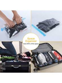 小型 35 * 50cm 手卷真空压缩袋，适用于旅行节省空间袋，可重复使用的卷起压缩袋，衣服收纳，旅行必需品抽屉衣柜整理器壁橱收纳绗缝袋床下整理盒抽屉/衣柜整理器/壁橱收纳/绗缝袋床下整理盒/隔断衣服垃圾袋衣服适用于家庭卧室/返校/宿舍/杂物/内衣/胸罩/衣服/内衣/内裤/裤子/牛仔裤/袜子/T 恤/连衣裙/鞋子/可折叠 6/7/11 网格/包装必需品/衣服收纳盖 - 無色 - 查看 12