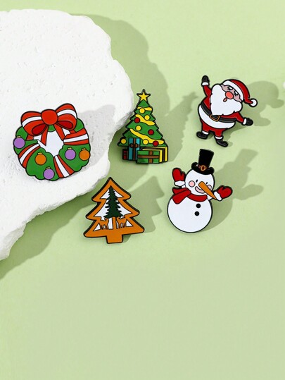 5pcs/set Christmas Series Brooches For Women, Santa Claus & Christmas Tree Design Badges, Suitable For Clothing, Bag Decorating & Gift Giving On Christmas
