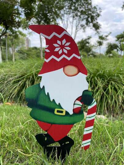 1pc 30cm/13.5cm Christmas Santa Claus Shaped Iron Decoration With Colorful Pattern, Ground Insert Sign, Suitable For Home Garden Christmas Decoration