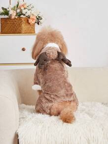 1pc Plush Pet Christmas Reindeer Costume, Suitable For Cats And Dogs Halloween Halloween Costumes - Brown - View 1