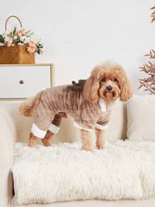 1pc Plush Pet Christmas Reindeer Costume, Suitable For Cats And Dogs Halloween Halloween Costumes - Brown - View 2