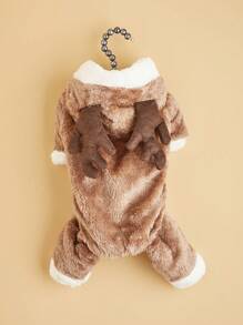 1pc Plush Pet Christmas Reindeer Costume, Suitable For Cats And Dogs Halloween Halloween Costumes - Brown - View 5