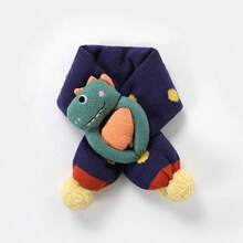 1入組兒童卡通針織帽子和圍巾套裝,溫暖可愛的設計,適合冬日日常穿著和戶外穿著 - 藏蓝色 - 查看 4