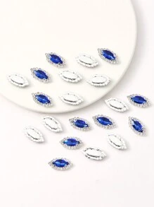 20入組7x15mm橢圓形彩色玻璃水晶縫紉爪鏈邊扣，DIY頭飾、服裝、鞋袋玻璃飾品 - 寶藍色 - 查看 2