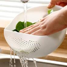 1個小麥稈米洗碗盆帶篦子-高效清洗小顆粒食物和廚房小器具 - 白色 - 查看 4