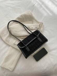 Fall/Winter New Arrival Fashionable Plush Material Casual Simple Commuting Diamond Shaped Grid Shoulder Small Square Bag - Black - View 5