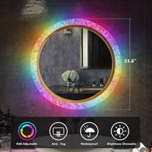 Lvifur RGB Anti-Fog Bathroom Mirror, LED Irregular Backlit Vanity Mirror with 7 Colors Dimmable,Adjustable Brightness,Momery Function,Wall Mounted Vanity Mirror, Lighted Bathroom Mirror