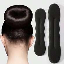 2pcs/Set Donut Shaped Hair Styling Tool, Thick Sponge Hair Bun Maker For Voluminous Flower Bud Hairstyle Casual - Black - View 1