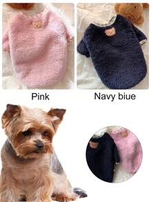 1pc Winter Thickened Flannel Pet Clothes, Cartoon Bear Embroidery Round Neck Sweater, Suitable For Small Dogs - Pink - View 2