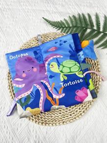 1本寶寶藍色海洋主題抗撕裂卡通尾巴布書,早教玩具配有婴儿声音装置、突突纸,是新生儿的完美礼物 - 藍色 - 查看 2