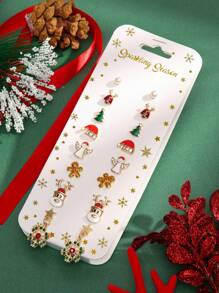 8pairs/set Minimalist Cute Christmas Earrings - Gold - View 1