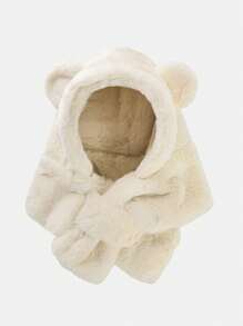 1 件装婴儿毛绒帽子围巾套装，带熊耳朵设计，适合幼儿男孩和女孩的保暖冬帽，适合 5-18 个月 - 米色 - 查看 3