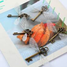 50pcs Vintage Key Shaped Flying Keys, 50pairs Dragonfly Wing Design, 30m Elastic Crystal String For Diy Christmas Decoration - Bronze - View 7