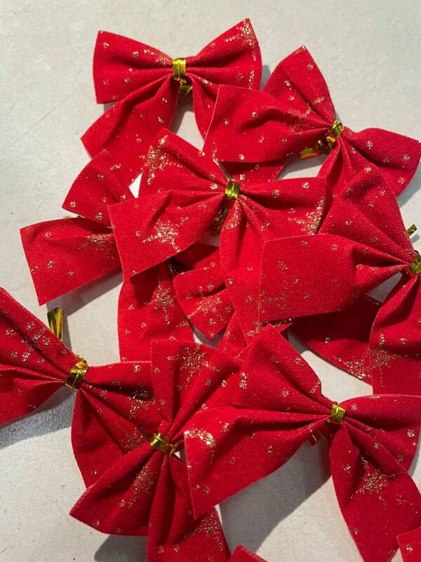 12 Laço Lacinho Veludo Aveludado Natal Natalino Decoração Arvore Feltro Vermelho Embalagem Presente