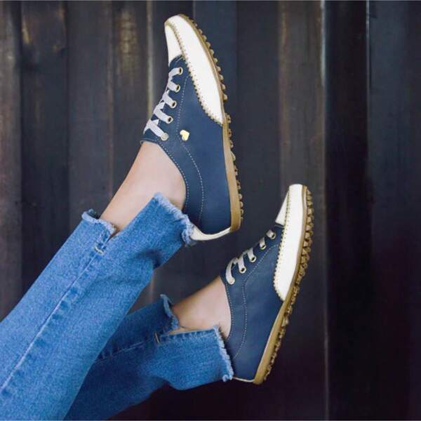 Tênis Feminino Azul Marinho Mocatênis Casual Confortável Couro Legítimo